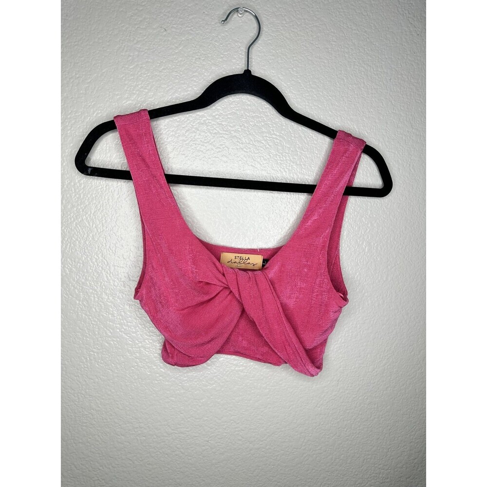 Stella Dallas Crop Top Womens Large Pink Twist Front Sleeveless Tank Stretchy
